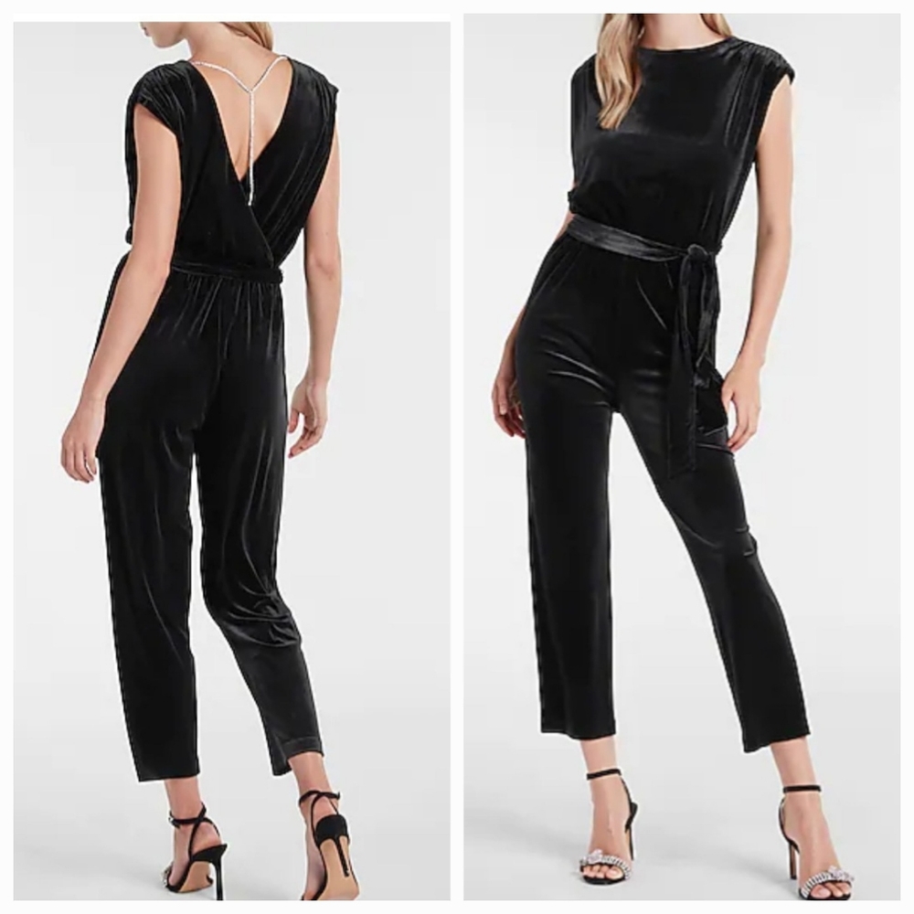 Express Velvet Open Back Jumpsuit